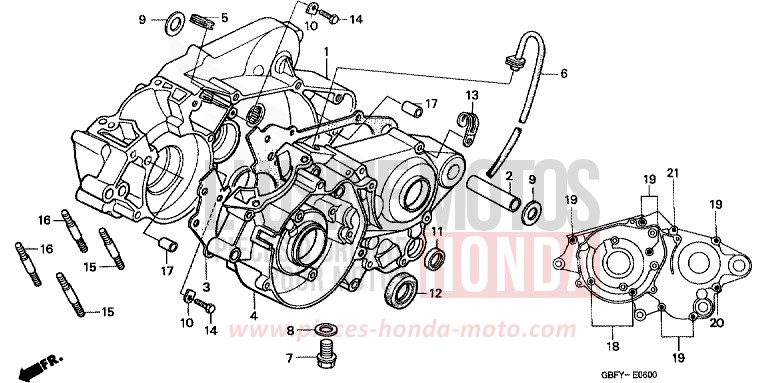 CARTER MOTEUR de CR80R "Grandes Roues" EXPLOSION RED (R254) 2001